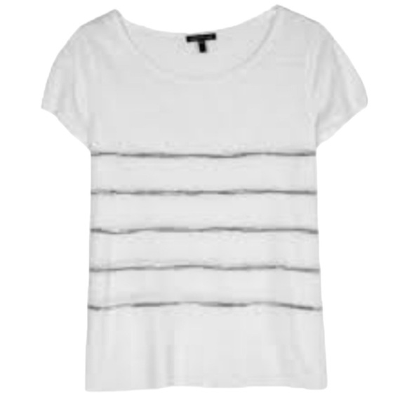 EILEEN FISHER Space-dyed Organic Linen Tee 100% in White / Gray Stripe Size XS - Picture 2 of 5
